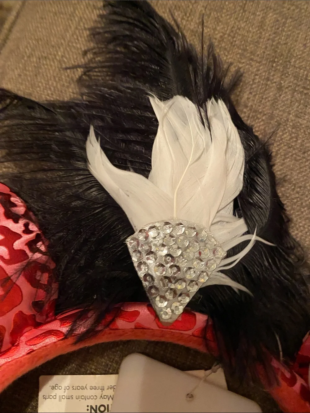 Disney Pink Leopard Print Minnie Ears Headband with White Rose & Feather